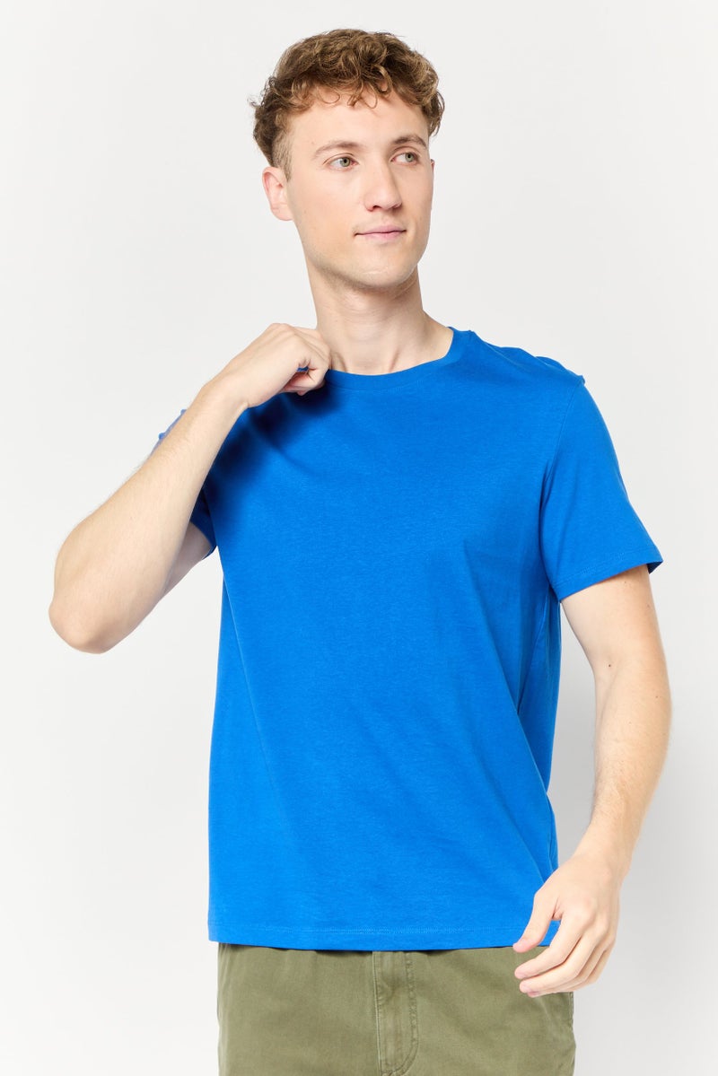 Celio Men Crew Neck Short Sleeve Plain T shirt, Blue - Image 1